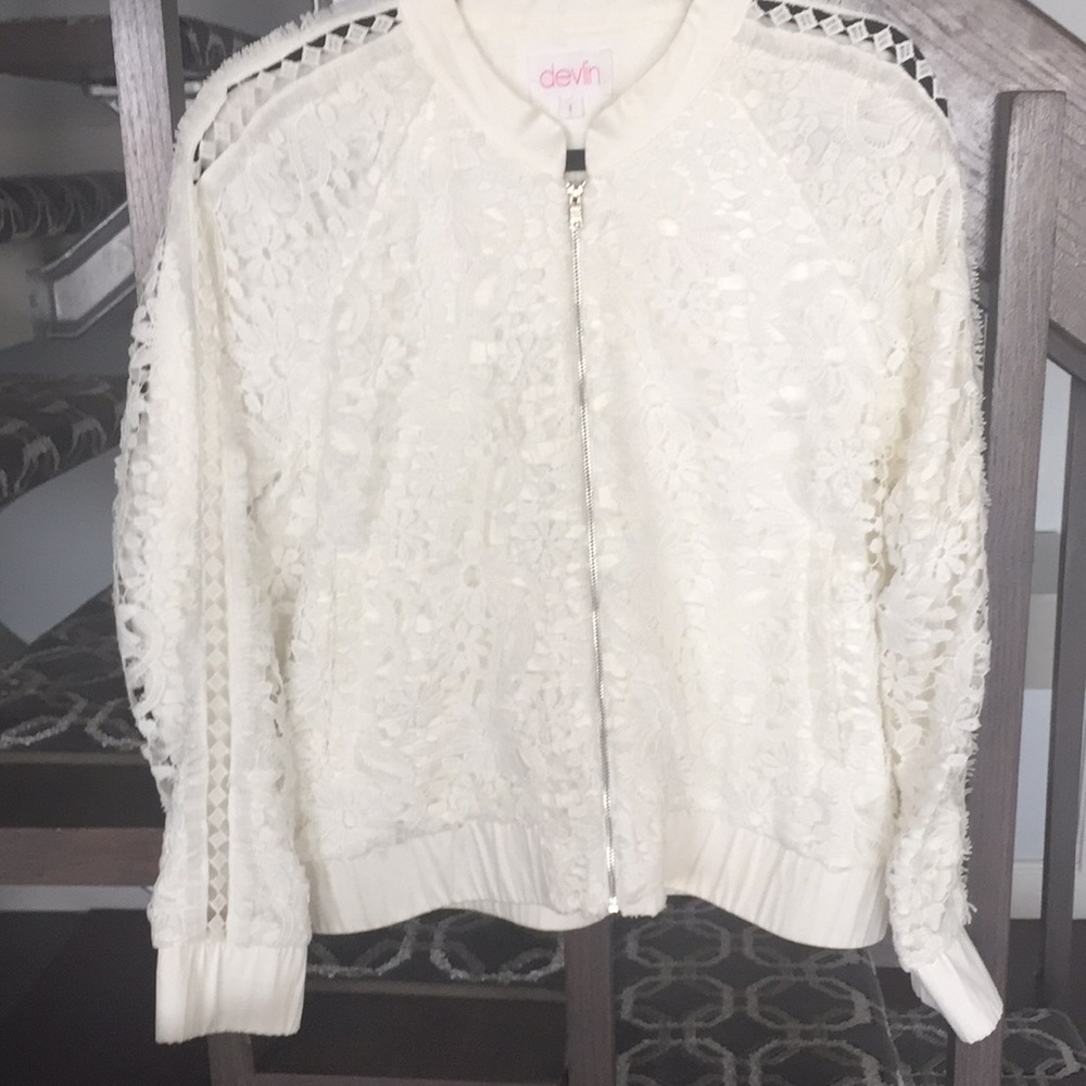 White Devlin lined lace zip jacket